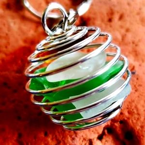 Seaglass filled spiral keychain